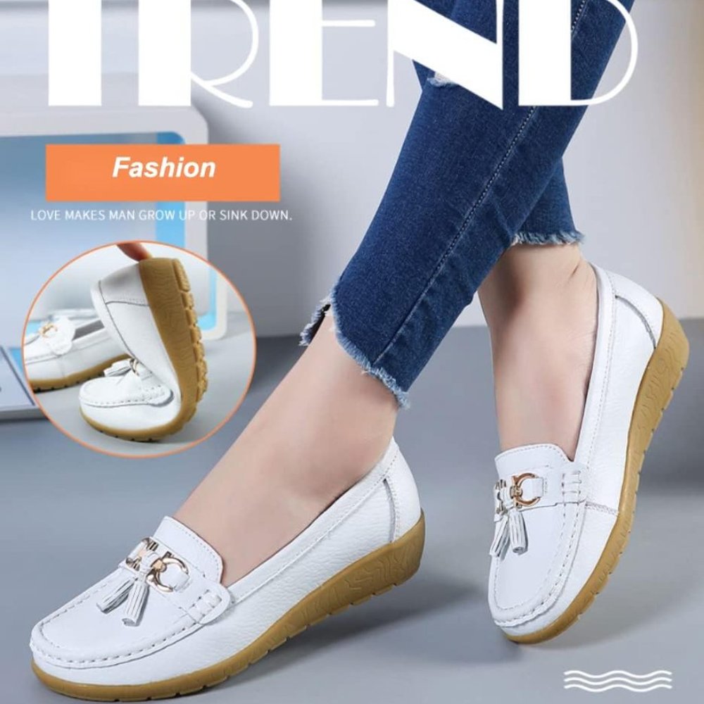 Women’s Leather Moccasin Shoes, 2022 Bowknot Decor Comfortable Slip on Flat Boat